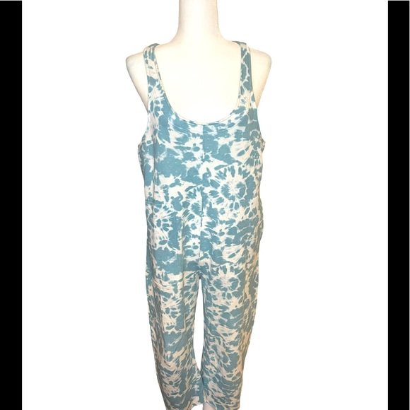 COLSIE Fleece Tie Dye Turquoise & White Pull On Lounge Jumpsuit. Size S - Picture 9 of 11